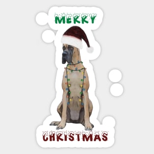 Christmas Great Dane In Santa Hat With Christmas Lights Sticker